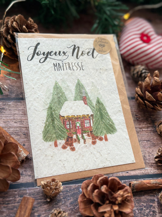 Carte à planter "chalet-Joyeux Noël Maîtresse"