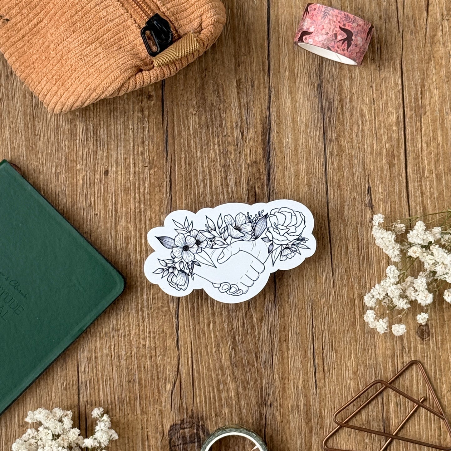 Sticker "mains fleurs - N&B"