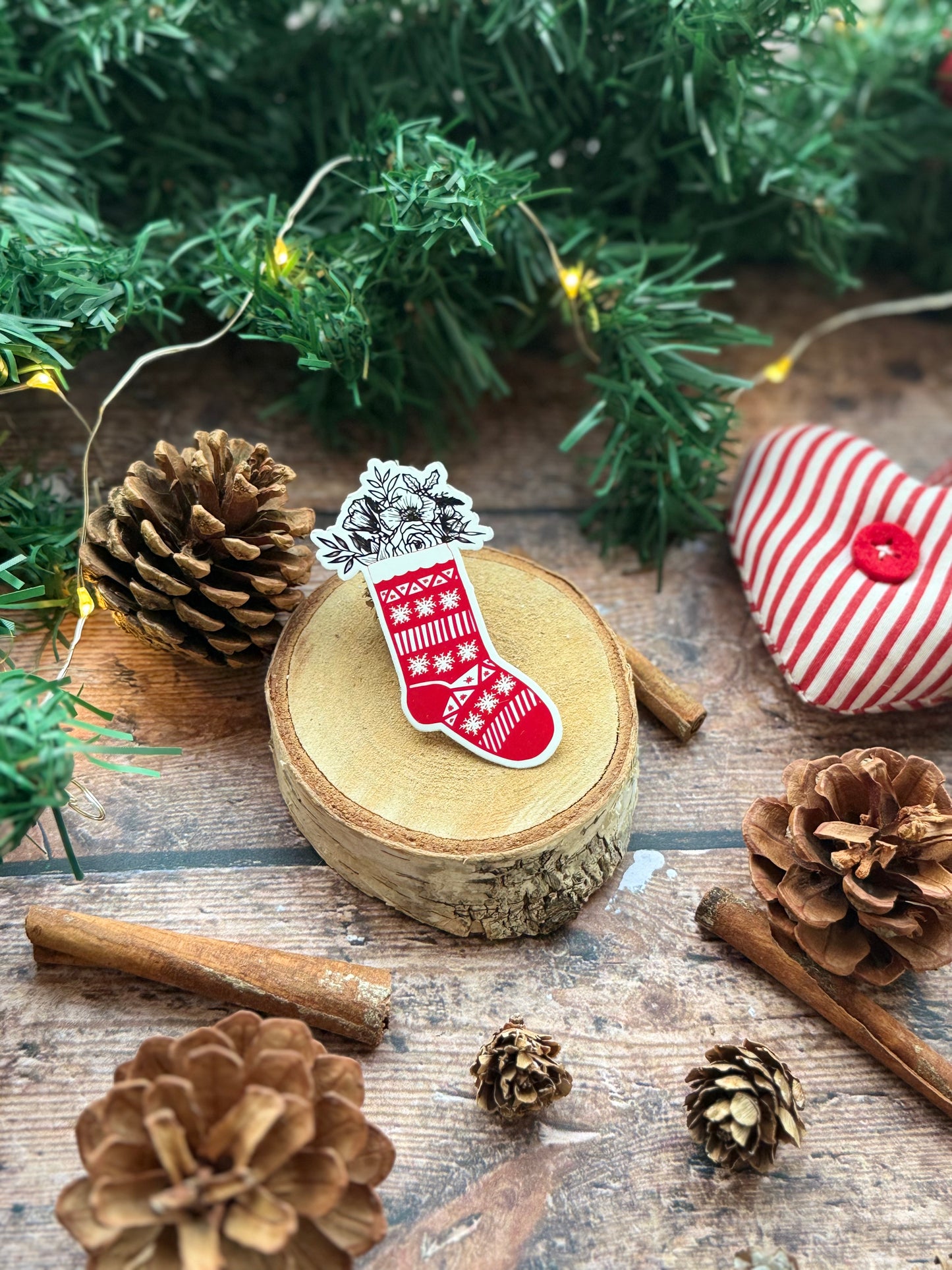 Sticker chaussette de Noël fleurie