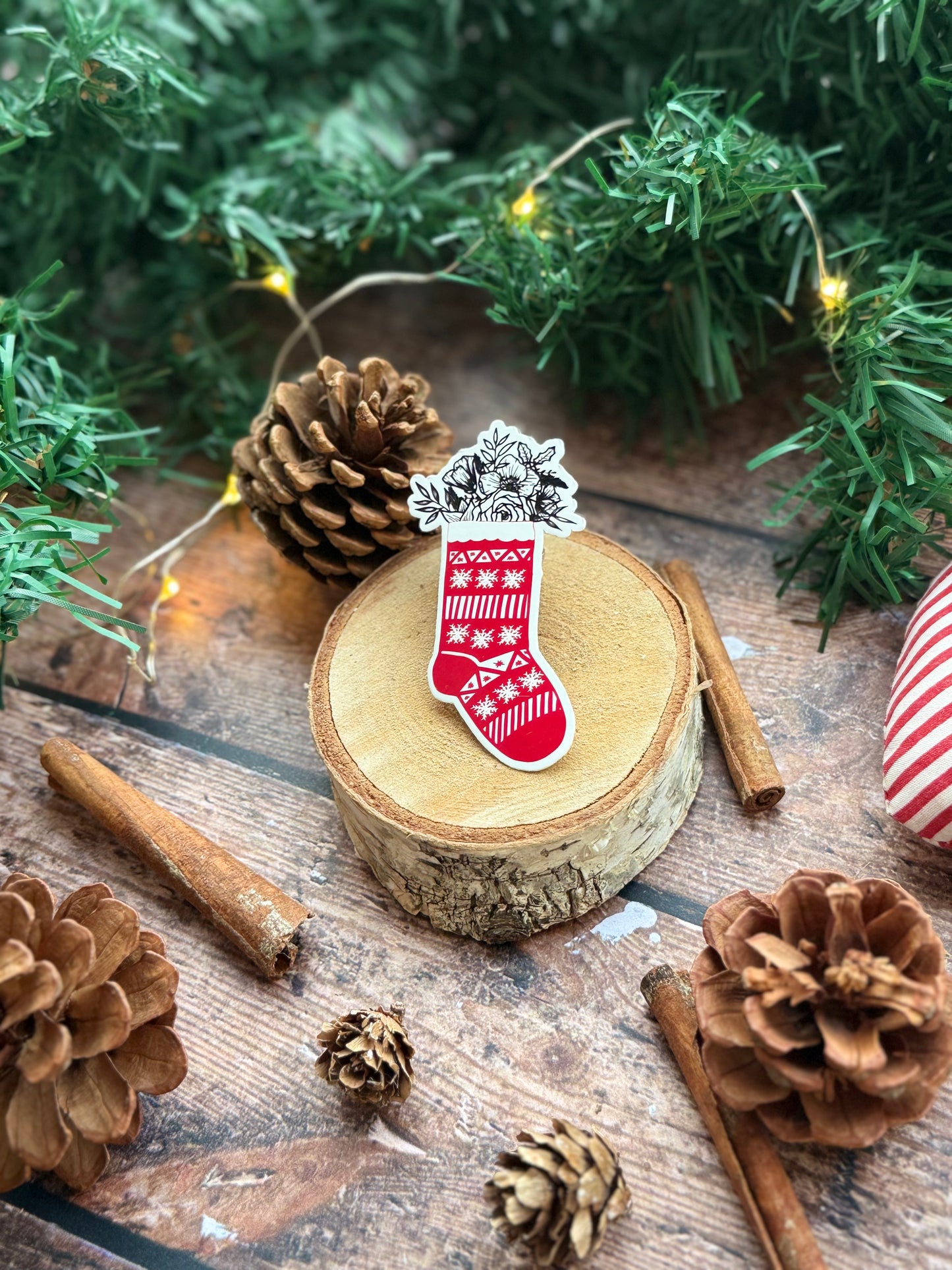 Sticker chaussette de Noël fleurie