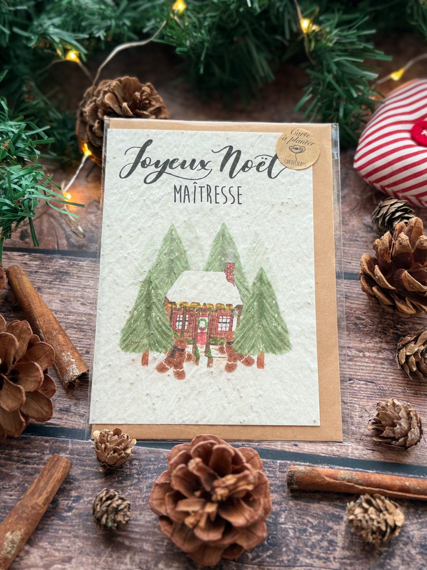 Carte à planter "chalet-Joyeux Noël Maîtresse"