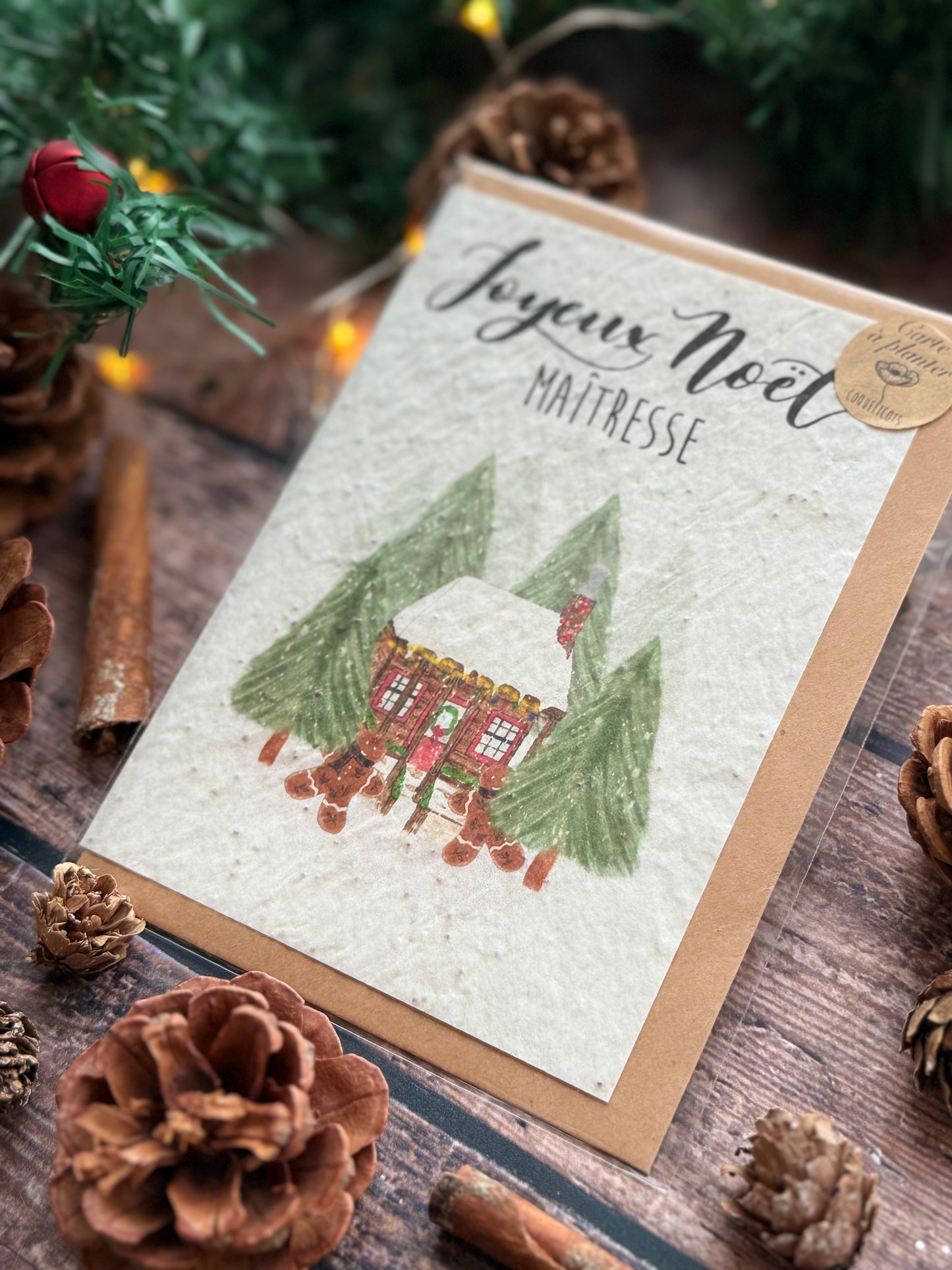 Carte à planter "chalet-Joyeux Noël Maîtresse"