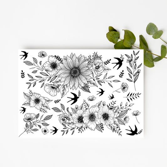 Tatouages éphémères - fleurs et hirondelles